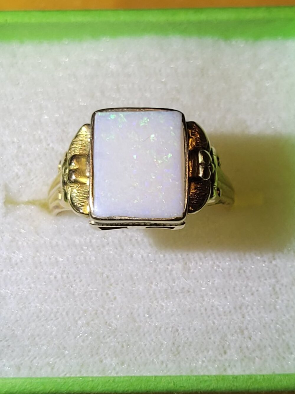 Antique Opal Gold Ring by Ostby Barton Square 10k Yellow Gold October Birthstone - Picture 12 of 16